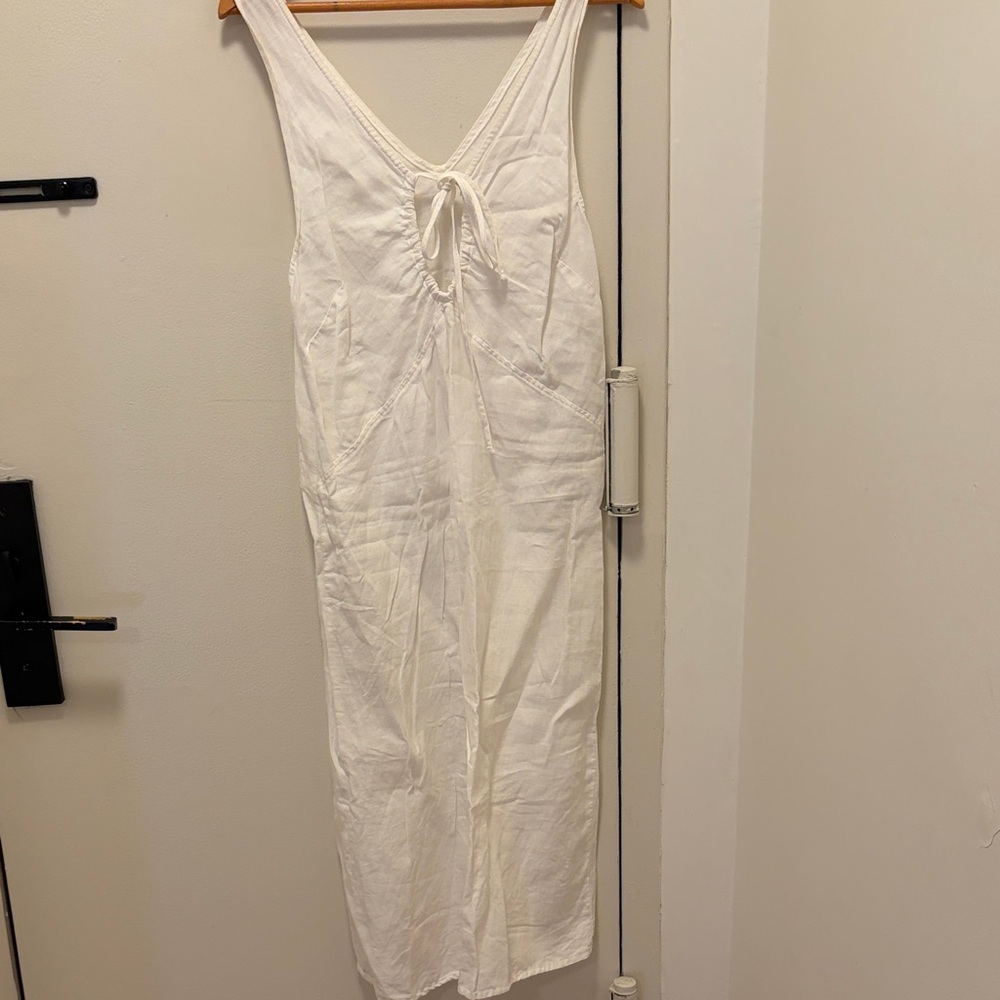 Deiji Studios White Keyhole Linen Tie Dress